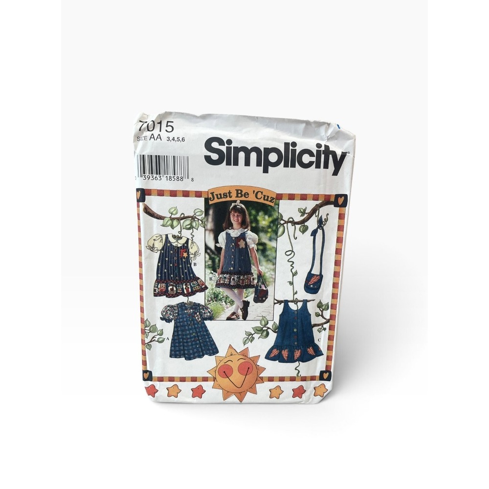Simplicity 7015 Sewing Pattern Child 3-6 Blue Jumper Dress Blouse Purse Uncut